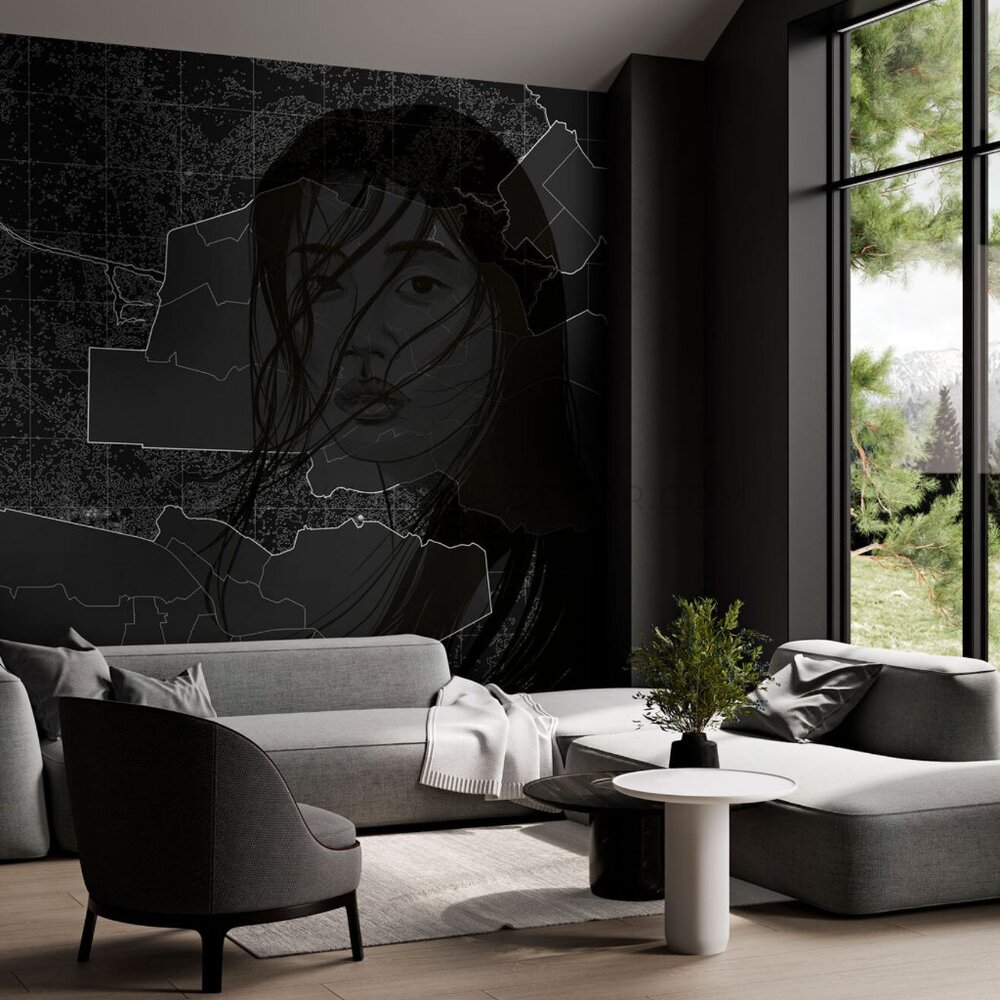 Distracted Woman in Black and White Wallpaper | Modern Art Wallpaper | Designer